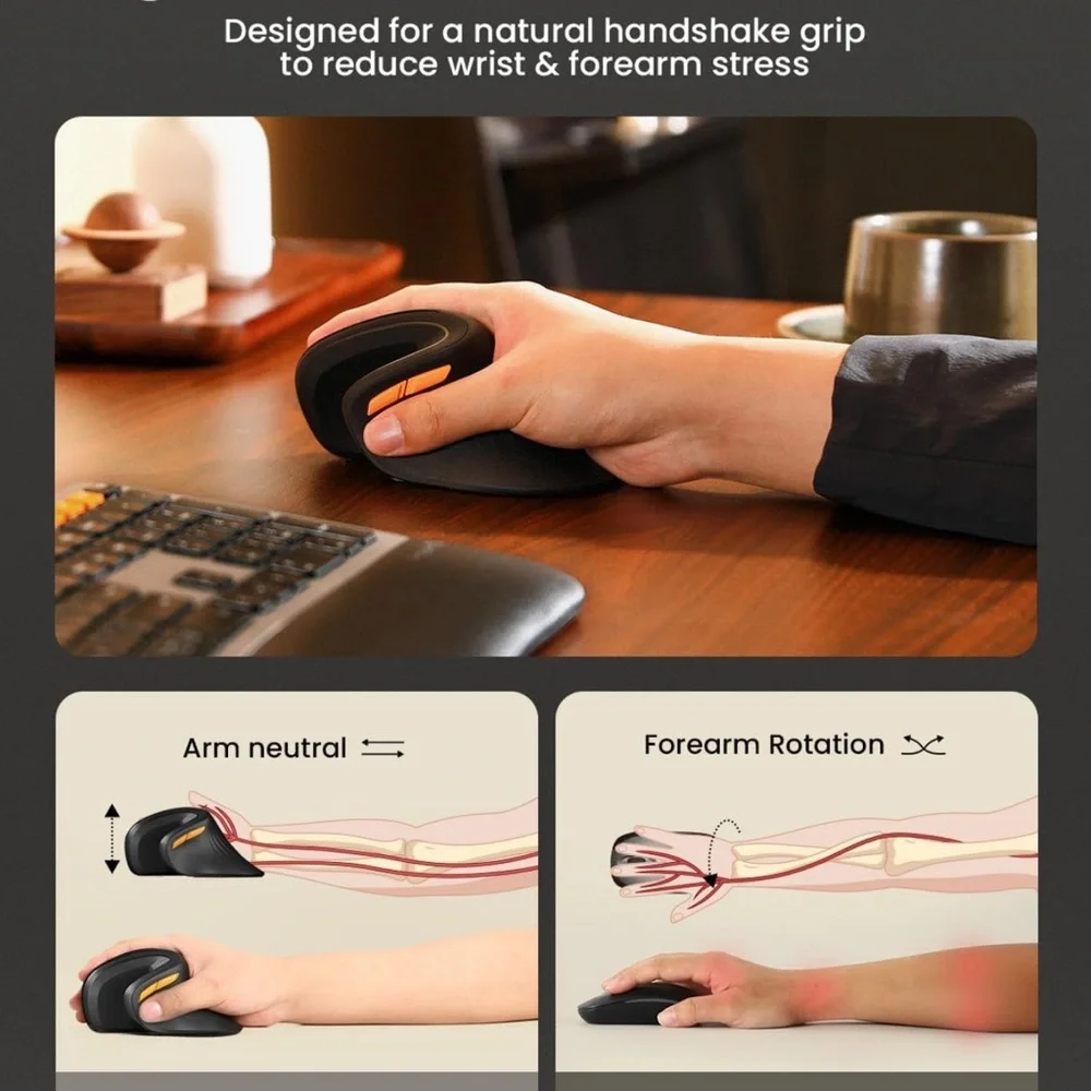 ProtoArc Ergonomic Vertical Mouse, EM11 NL Bluetooth Mouse Wireless, Ergo Mouse